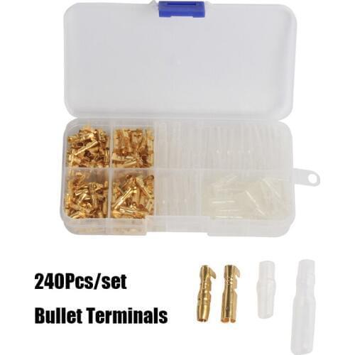 240Pcs/set 4mm Bullet Terminals Male&Female Wire Bullet Crimp Connectors Terminal With Insulation Sheath for Car Auto Motorcycle