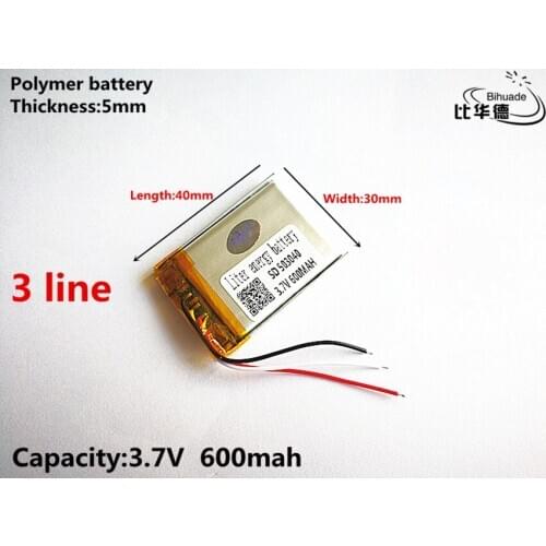 3 line Good Qulity 3.7V,600mAH,503040 Polymer lithium ion / Li-ion battery for TOY,POWER BANK,GPS,mp3,mp4