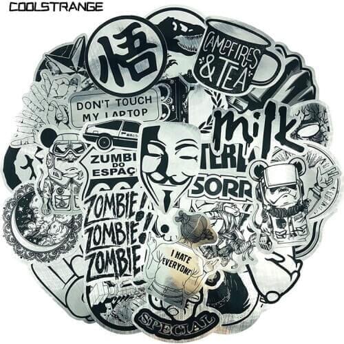 50Pcs/Pack Black and White Metal Texture Stickers For Planner Scrapbooking Stationery Japanese Motorcycle Laptop Diary Helmet