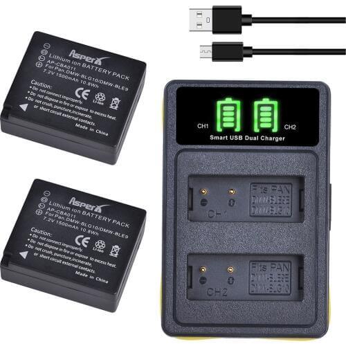 2Pcs DMW-BLG10 DMW BLG10 BLG10e BLE9 Batteries + LED Built-in USB Dual Charger for Panasonic LUMIX GF5 GF6 GX7 LX100 GX80 GX85