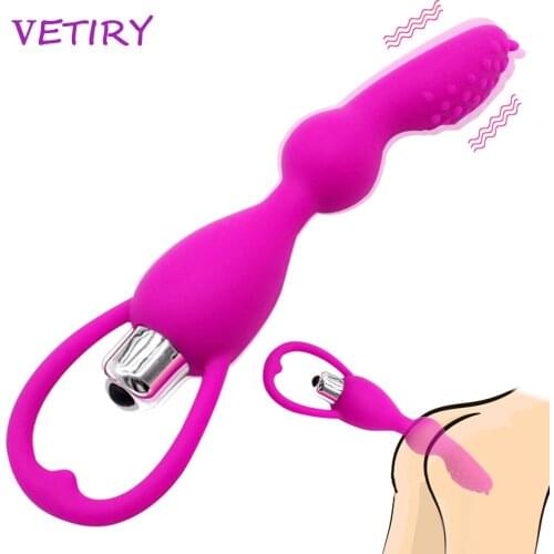Long Anal Vibrator Butt Plug Silicone Vibrating Anal Beads Gay Toy Male Prostate Massage Sex Toys for Women Men Adult Products