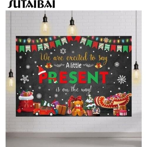 Christmas Gender Reveal A Little Present Is on The Way Party Photography Background Newborn Baby Shower Decorations Backdrop