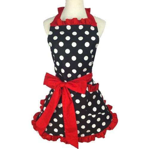 Cotton Polka Dot Princess Apron Household Daily Use Kitchen Cooking Bakery Overalls