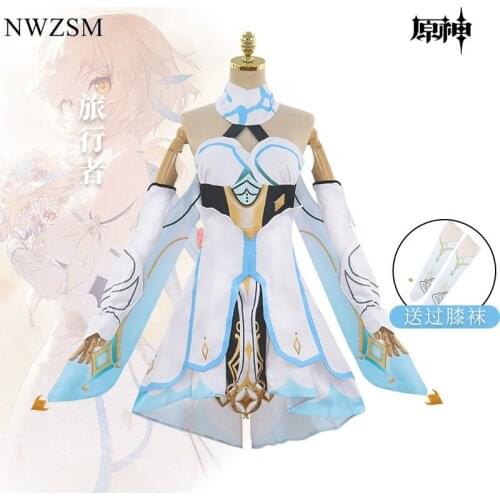Game Genshin Impact Lumine Costume Cosplay Halloween Party Full Set For Women Girls Unisex Suit Custom Made Free socks