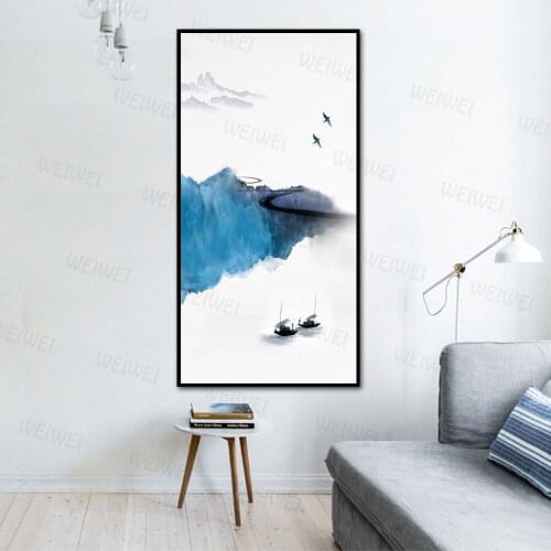 Chinese Style Wall Art Simplicity Mountain and Water Landscape Poster Wall Artistic Poster and Print for Home Decoration
