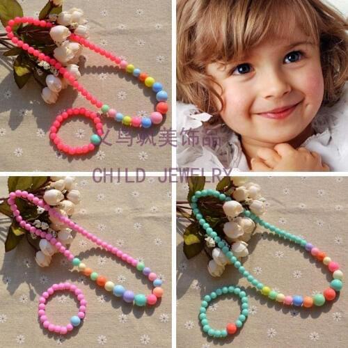 Colorful Cute Girls Gifts Cartoon Children Jewelry sets Mix Color Acrylic Sweet Candy Beads Necklace And Bracelet