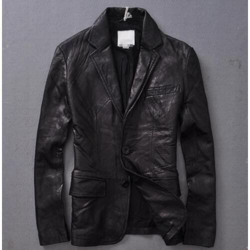 Italy Genuine Leather Jacket Men Sheepskin slim fit leather Suit men Leather Coat Male Business Style black brown autumn jacket