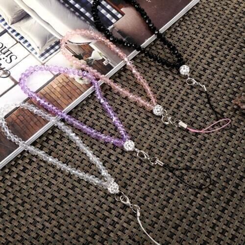 Lariat Lanyard Crystal Wrist Strap keys/phones USB holder Crystal bead Key Chain Holder ID pass card badge DIY Summer Keychain