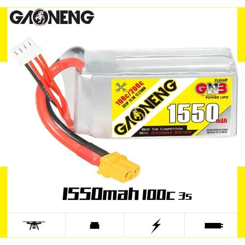 GaoNeng 3S 1550mAh 11.1V 100C Lipo Battery with XT60 plug for 250 Size Class FPV Racing Drone Racer Quadcopter Helicopter Car