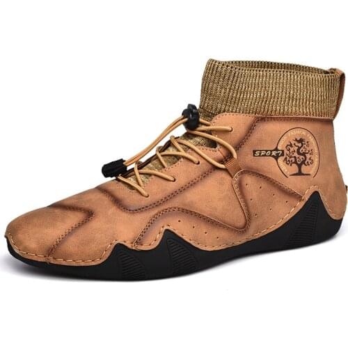 NEW Leather Men Shoes Casual Warm Winter Loafers Shoes Waterproof Lightweight Handmade High Top Sneakers Boots Non Slip Big Size