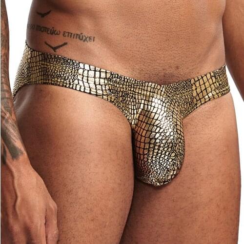 Mens Sexy Underwear Snake Skin Low Waist Mens Gay Underwear Mens Briefs Sexy Mens Big Penis Pouch Underwear