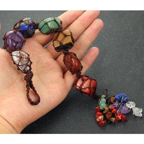 Natural Stone Quartz crystal 7 chakras Irregular Car Hanging Decoration Healing Reiki Stone Tassel Jewelry Making Decorations