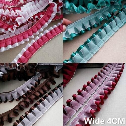 4CM Wide New Double Layers Pleated 3d Satin Lace Trim Ribbon Handmade DIY Pet Clothing Hairwear Skirts Sewing Accessories