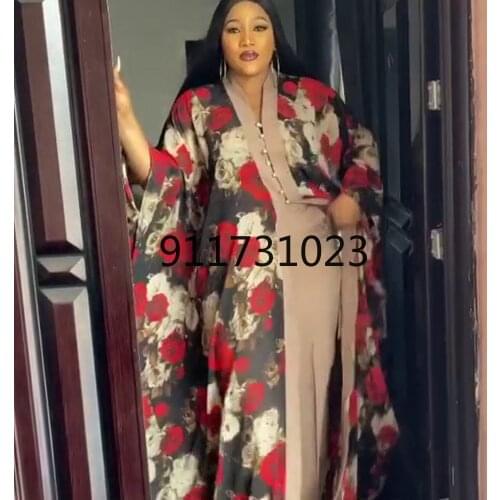 Women 2021 New African Clothes Vintage Print Loose Dress Sexy Lace Long Sleeve Kanga Clothing Ladies Elegant Evening Gown