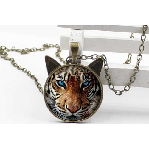 Wholesale new charm tiger pattern necklace cat face jewelry girl boy glass dome necklace jewelry