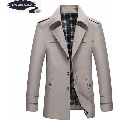 Business Men Mid Long Coat Office Work Man Single Breasted Lapel Collar Windbreaker Khaki Loose Fit Trench Outwear Coats
