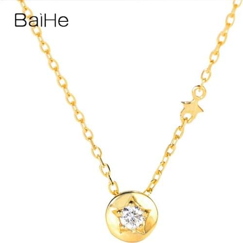 BAIHE Solid 18K White/Yellow/Rose Gold H/SI Natural Diamonds Women Trendy Engagement Wedding Fine Jewelry Star Necklace Girl