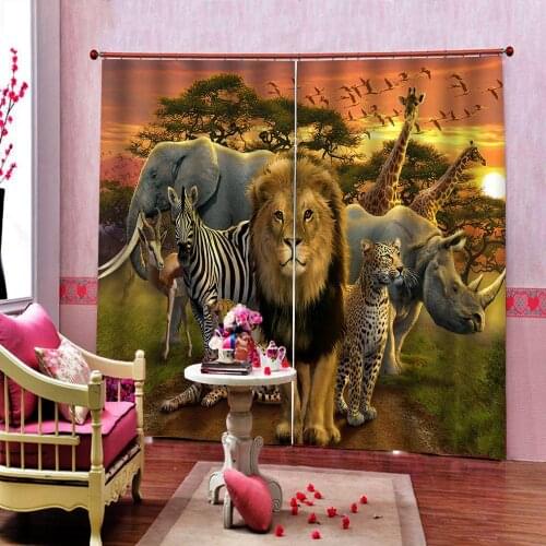 Custom Animal birds in the sunset Window Curtains For Childrens room bedroom Animal paradise lion Blackout Drapes Decor Sets