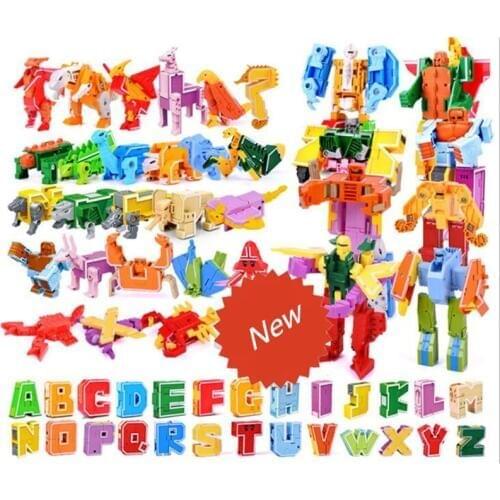 Creative Blocks Magic Number robot Alphabet A~Z Transformation Robot Animal Toys Educational Blocks Deformed digital robot toy