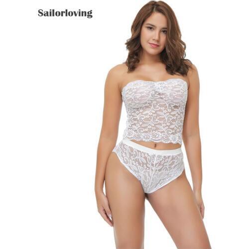 Sailor loving 2018 new 2 piece woman white sexy lace underwear briefs sets babydoll