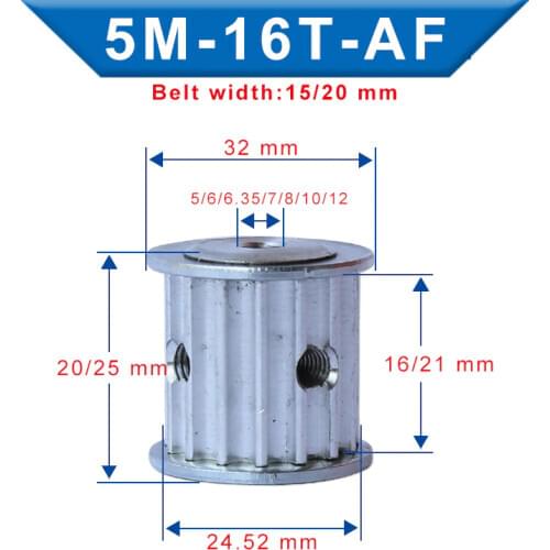 Timing Pulley 5M-16T Inner Bore 5/6/6.35/7/8/10/12 mm Aluminum Belt Pulley Slot Width 16/21 mm For Width 15/20 mm 5M-Timing Belt