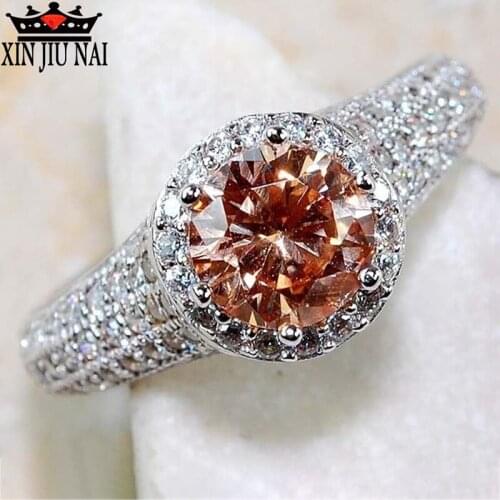 Unique sparkling flowerpot champagne crystal lady inlaid with high quality zircon CZ party jewelry fashion gift women ring