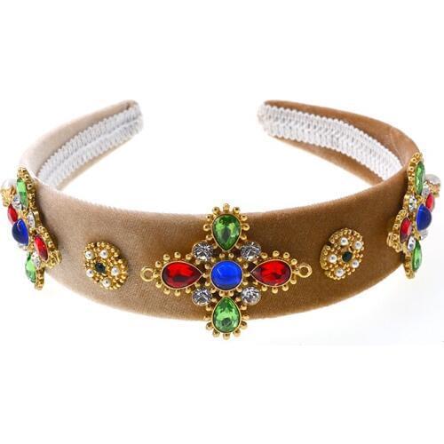 Vintage Hair Accessories Wide Luxury Colorful Cross Crystals Headband Wedding Hair Jewelry Accessories Wedding Hair Wear Jewel