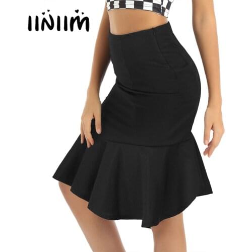 Womens Mini Pencil Skirt Elegant High Waist Fishtail Mermaid Ruffle High-low Hem Casual OL Office Bodycon Midi Pencil Skirt
