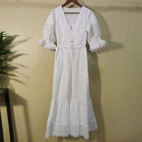 Dresses woman summer 2021 white lace elegant hollow half sleeve party dress French brand Elegant dresses for women