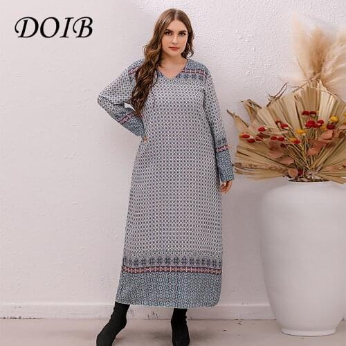 DOIB Women Plus Size Dress Print V Neck Oversize Desses Large Size Female Dress 2021 Summer Sashes Sleeveless Dress