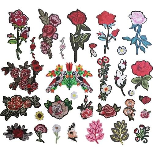 Red rose flower embroidery colorful style can be sewn jacket DIY clothing craft supplies material accessories 1PCS for sale