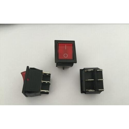 10PCS DPDT Red Indicator Light On-On Latching 6 Pin Rocker Switch