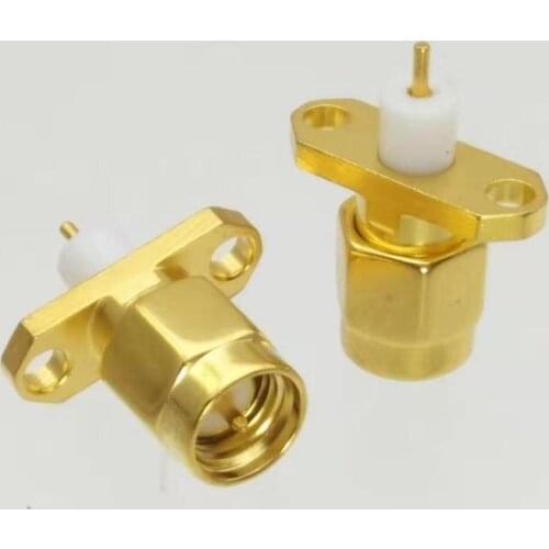 10pcs Connector SMA male plug 2-holes flange PTFE solder cup desk Mount