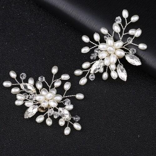 2Pcs Elegant Fashion Rhinestone Pearl Shoes Clips Flower Dress Hat Wedding Party