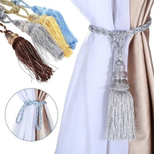 2pcs Tassel Curtain Rope Crystal Beads Decor Tiebacks Hook Hand Knitting Buckle Cord Drapery Gray/Gold/Coffee/Blue Living Room