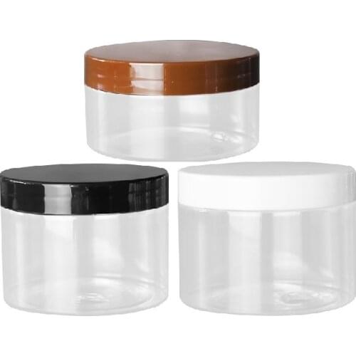 200ml 250ml 300ml 200g 250g 300g White Black Brown Transparent Lid Cover Clear Empty Packaing PET Plastic Jar Pot Containers