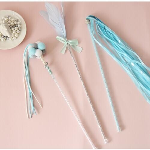 3pcs/Set Faux Feather Cat Teaser Wand Pom Fairy Bell Pet Interactive Toy Plastic Kitten Tassel Stick Premium Pet Supplies