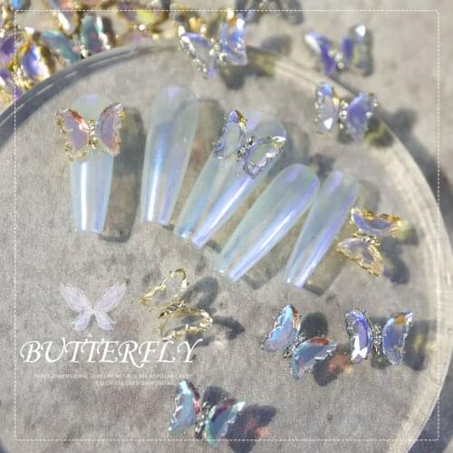 3D Gems Rhinestones Nails Strass Crystal Butterfly Nail Art Decorations Acrylic Accessories Supplies Charms Butterfly Glitter