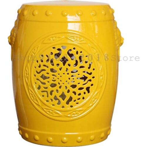 American Country New Chinese Style Hollow Pattern Lion Head Ceramic Drum Stool Antique Stool Drum Pier Embroidered Pier