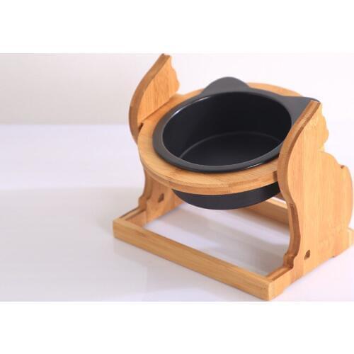 Anti-slip Cat Dish with Slope Base Tilted Pet Ceramic Feeder Feeding Drinking Bowls for Dogs Wood Cat Dining Table Shelf CW250