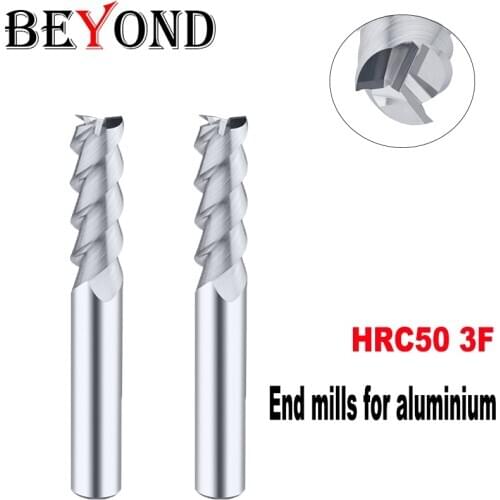 BEYOND Aluminum Milling Cutter 3Flutes Tungsten Steel End Mill Carbide CNC Straight Shank Mills Cutter M1-M30 HRC50