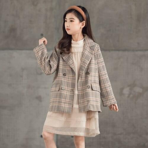 Girls Plaid Blazer Coat Teen Girls Spring Autumn Elegant School Tops 8 10 12 13 14 15 years