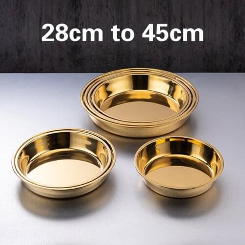 Gold golden stainless steel big round tray plate steak Dish Dinner Serving Tray BBQ Grill Meat Dishes Coffee plate Tea tray