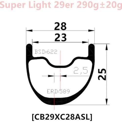 [CB29XC28ASL] Only 290g Asymmetric 28mm Width 25mm Depth 29er Carbon wheel Mountain Bike XC Tubeless 29inch carbon mtb rims