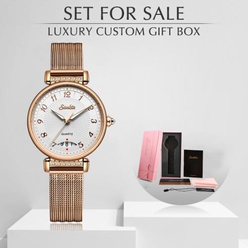 2021 Sunkta Quartz Movement High Quality Waterproof Ladies watch Dropshipping Women Stainless Steel Mesh Rose Gold