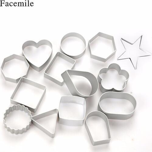 Facemile 14PCS Geometry Fruit Vegetable Toast Cookie Frame Biscuit Mold Cake Aluminum Alloy Mold DIY Cooking Molds for Baking