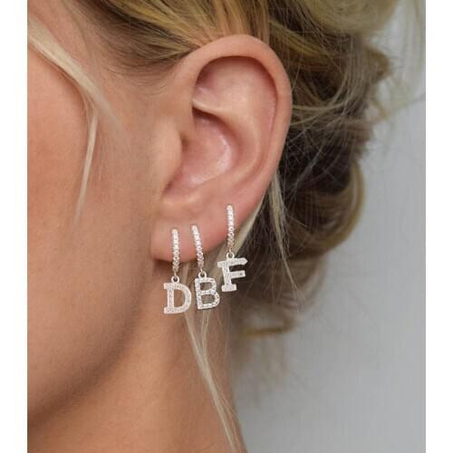 GorGor Clip Earrings Women 925 Sterling 26 English Letters Single Mosaic Zirconia Creative Anniversary Jewelry 60203527632