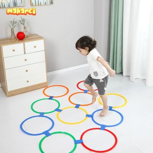 Makarci Hopscotch Ring Game Set 10pcs High Quality Kindergarten Indoor Outdoor Jump Sensory Integration Training Toy for Kids