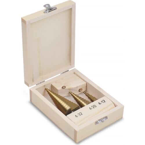 3 Pcs/set HSS4241 Cone Titanium Coated Step Drill Bit Set Tools 4-32mm 4-20mm 4-12mm Hole Cutter With Wood Case