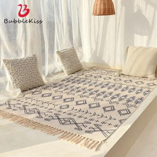 Bubble Kiss Carpets For Living Room Simple Cotton And Linen Tassel Bedroom Bay Window Home Decoration Area Rug Bedside Floor Mat